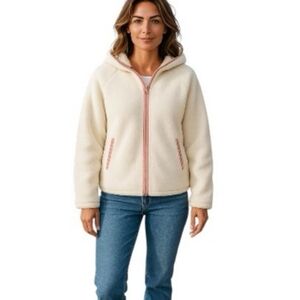 NEW Sherpa Pink Trim Plush Hooded Fleece Jacket 1X